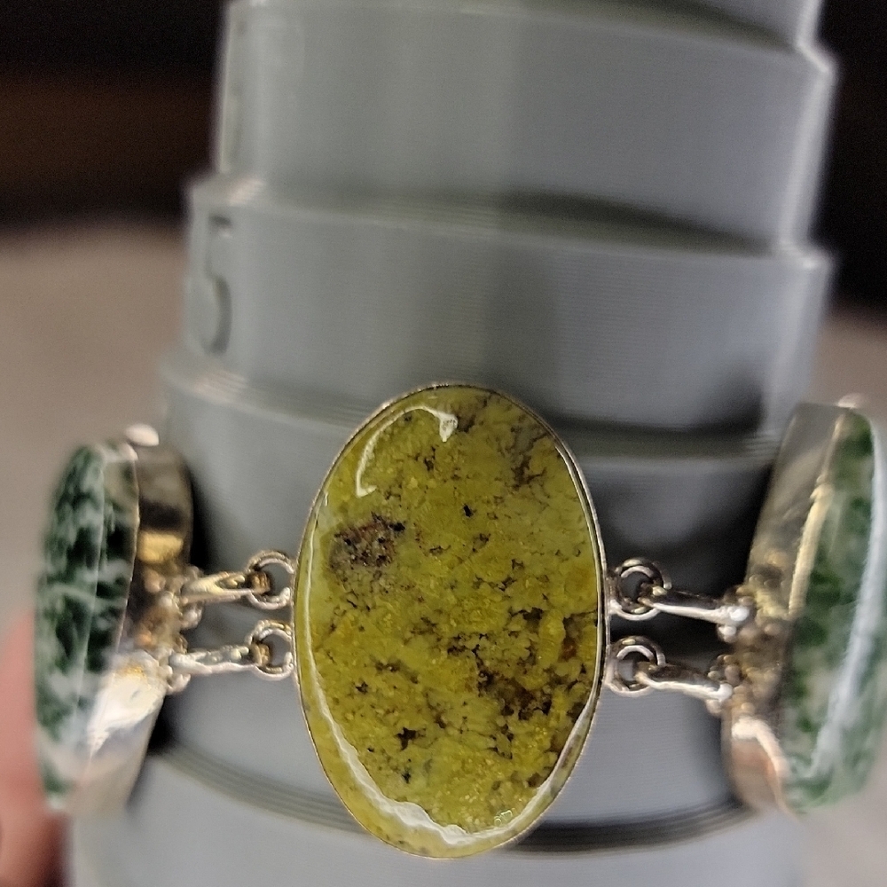 Sterling Silver Green Opal & Tree Agate Bracelet - Picture 5 of 8